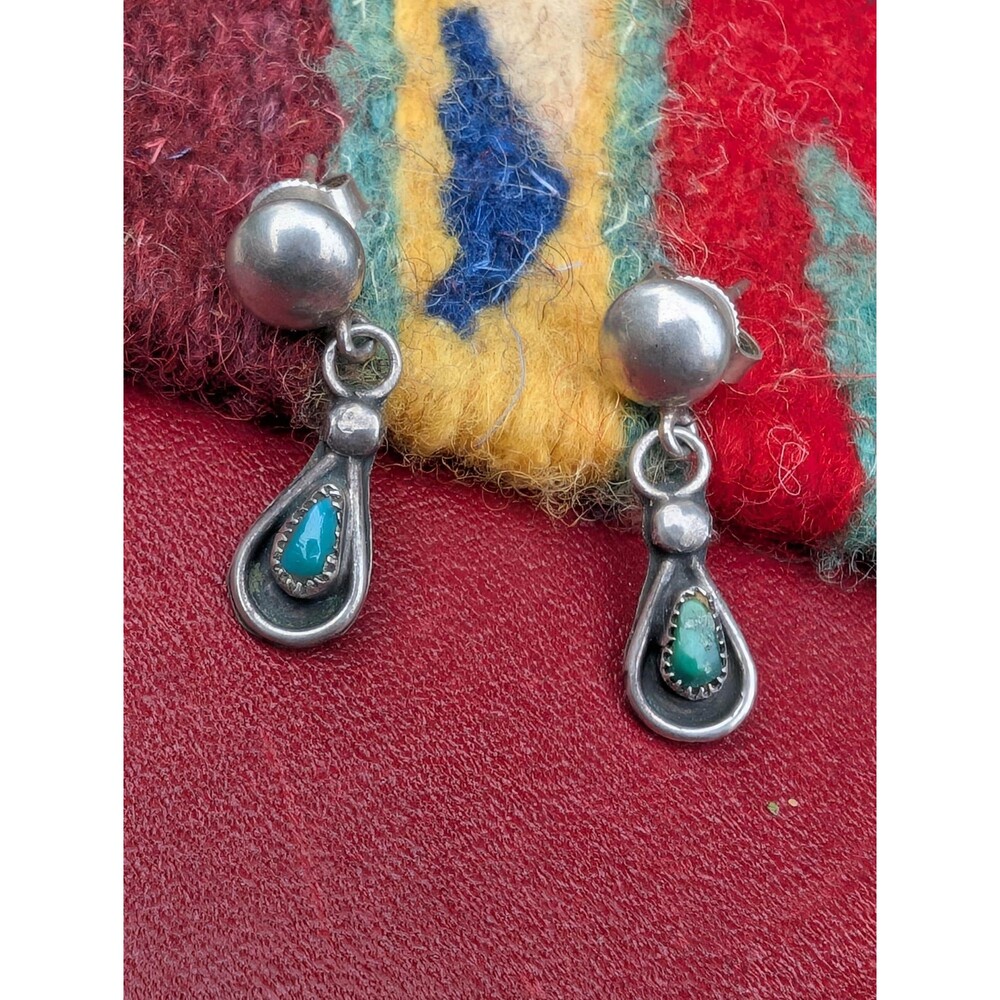 Vintage Sterling Turquoise Drop Earrings; Fred Harvey Era Earrings